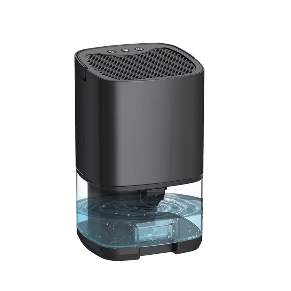 Black humidifier with water tank on a white background