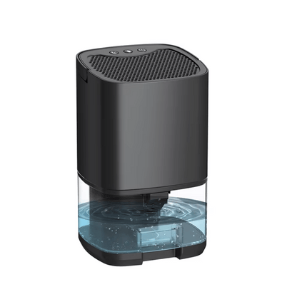 Black humidifier with water tank on a white background