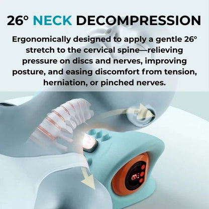 Neck decompression device with text explaining its function