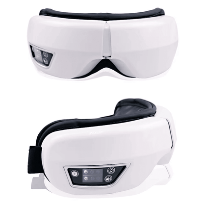 White eye mask with black straps on a white background