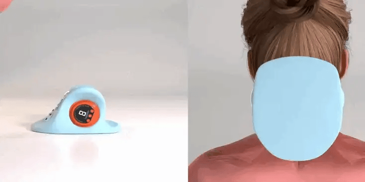 Electric Cervical Neck Massager stretching the cervical spine while a woman lies on the traction pillow for instant neck pain relief.