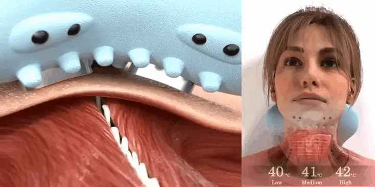 Electric Cervical Neck Massager with 6 massage levels and soothing heat therapy relaxing tight neck muscles and improving blood flow.